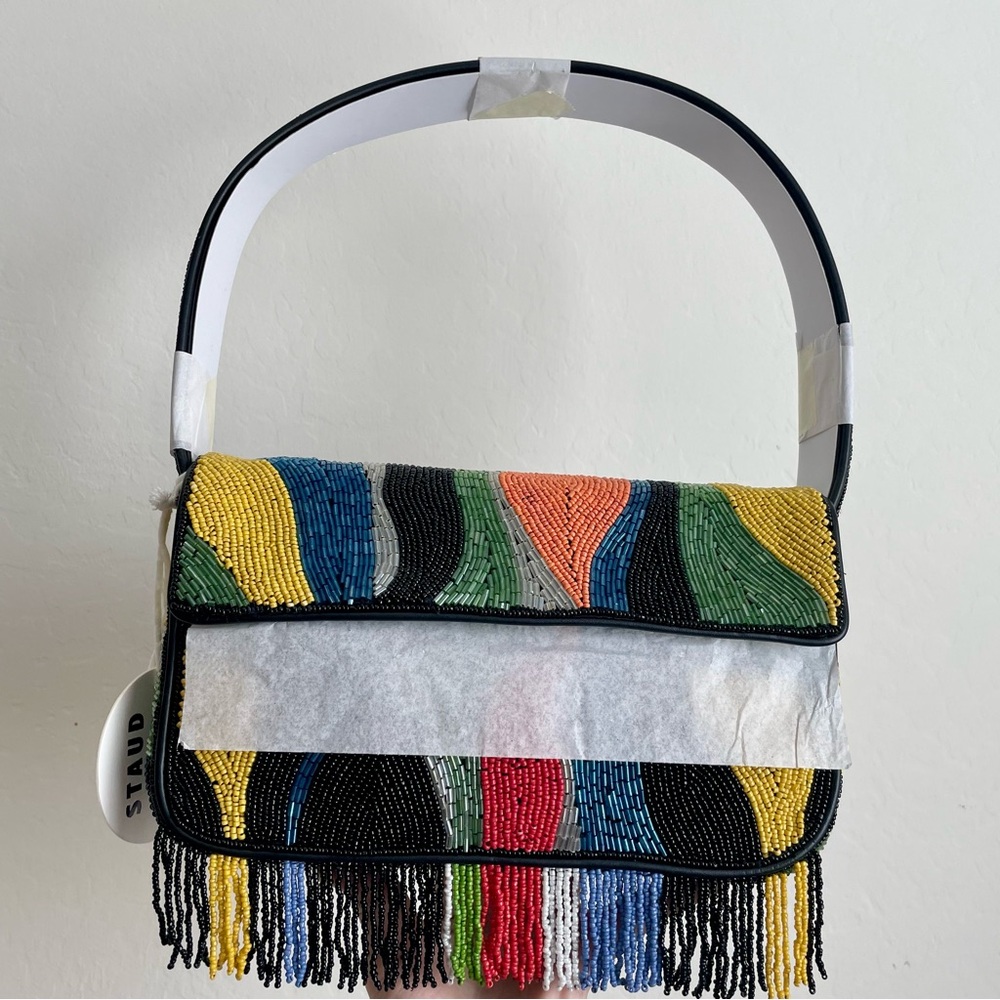 STAUD BEADED TOMMY BAG MULTI COLOR FRINGE - Picture 3 of 5